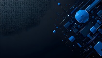 Trendy Composition of Blue Technical Shapes on Black Background with Dark Metallic Texture Design