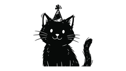A Festive Feline: A playful illustration captures a charming black cat wearing a party hat, conveying a sense of merriment and celebration.