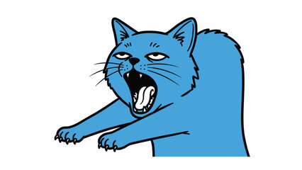 Sleepy Blue Cat: A captivating illustration of a sleepy blue cat mid-yawn, arms outstretched, revealing its pink mouth, perfectly capturing that moment of delightful tiredness.