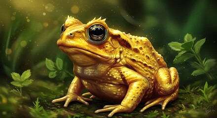Obraz premium Fantasy Illustration of a Majestic Golden Toad with Ornate Eyes