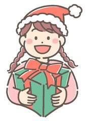 クリスマスプレゼントを持った女の子のイラスト