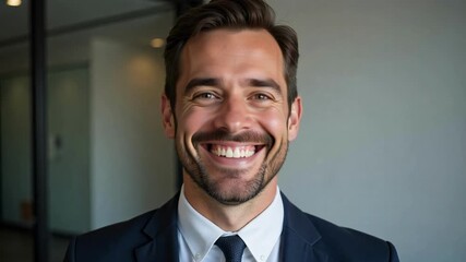 Confident businessman radiates success and pride in his work, a portrait of determination and happy achievement, ready for your success story