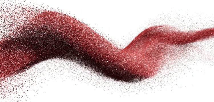 Red particles in a flowing, wavy pattern on a white background