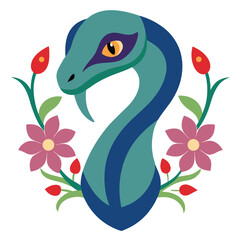 A colorful cartoon peacock and a swan are playing with a flower on a beautiful lake, a symbol of love and fun