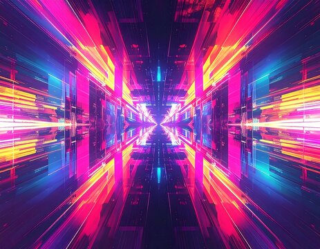 Abstract digital tunnel, vibrant colors - Powered by Adobe