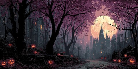 Halloween graphics, black and purple theme
