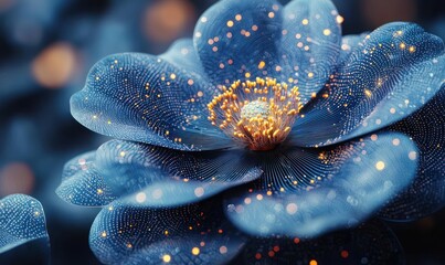 Close-up of a stylized, glowing blue flower