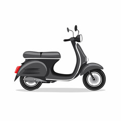 Obraz premium Black scooter parked on clean white surface showing vintage style and simple transportation with a retro and minimalist aesthetic.