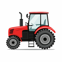 Obraz premium Red tractor stands stationary on white backdrop, showcasing its sturdy build and rural charm, evoking a sense of agricultural reliability.