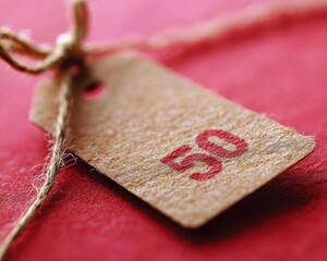Close-up of a paper tag with the number 50
