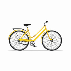 Stylish yellow women's city bicycle illustration, retro urban cruiser bike for commute, recreation, and eco-friendly transport.