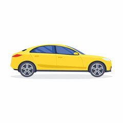 Obraz premium Yellow sedan drives smoothly on the road, showcasing modern automotive engineering and sleek design with a sense of freedom and innovation.