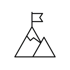 Motivation icon. Management. Two mountains and a flag on top. Suitable for reports and web icons. manager, success. Outline design style.
