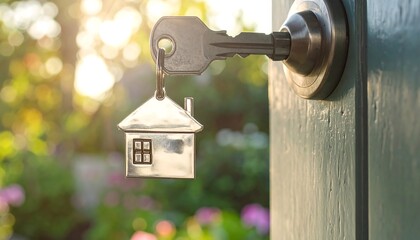 Key and house miniature in a door