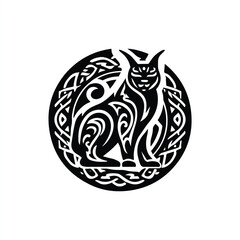 Celtic cat design within intricate knotwork circle a symbol of mystery and elegance