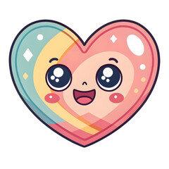 Fototapeta premium Kawaii Rainbow Heart Character with Big Eyes and Smiling Face on Transparent Background cute isolated on a transparent background