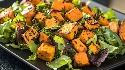 Roasted Sweet Potato and Mixed Greens Salad