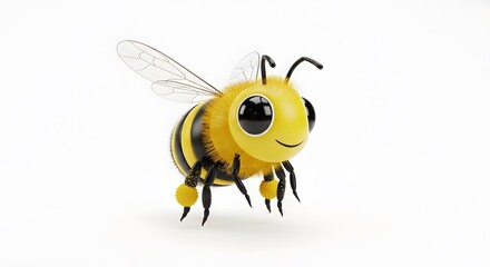 Cute Cartoon Bee Flying on White Background.