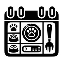 Pet feeding schedule icon for meal tracking black vector icon with transparent background 