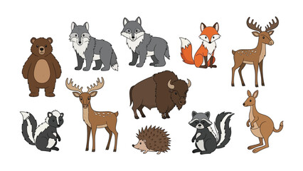 Obraz premium Forest Animal Cartoon Set : A vibrant illustration collection of adorable forest animals, each depicted with playful charm.