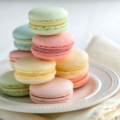 colorful macaroons on wooden table