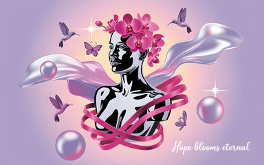 Funky Pop-Art Breast Cancer Awareness Collage – Neon Pink Ribbons, Graffiti Shapes & Holographic Glow