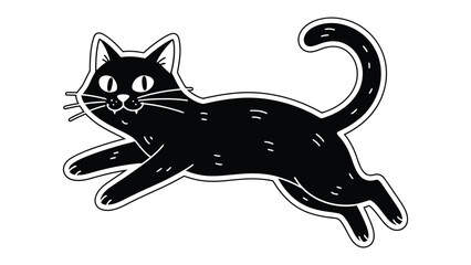 Black Cat Illustration: A sleek black cat gracefully leaps through the air in a bold illustration, embodying playful energy and feline elegance.