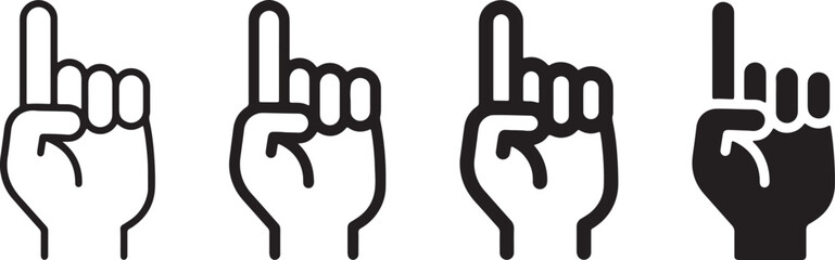 hand, finger, pointing, up, icon, symbol, gesture, number one, direction, communication, signal, human, body part, outline, solid, black and white, vector, graphic, illustration, simple, minimalist, h