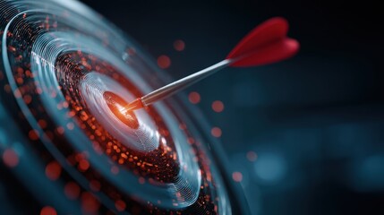 Beautiful photo of arrow hitting target in the digital realm using data and cyber technologies, highlighting business success. perfect for digital marketing concepts.
