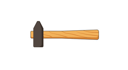 A detailed illustration of a hammer with a wooden handle and a dark metal head.