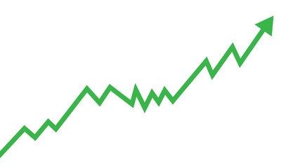 Green upward trending graph isolated on transparent background