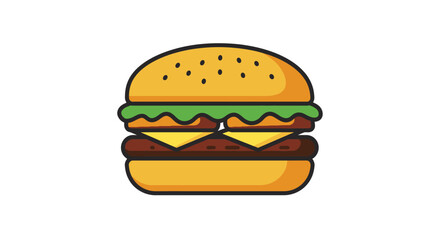 A cartoon illustration of a cheeseburger with two patties, cheese, and lettuce.