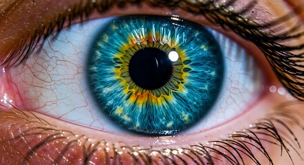 The beautiful, intricate patterns of a human eye with a vibrant blue iris and a golden central ring