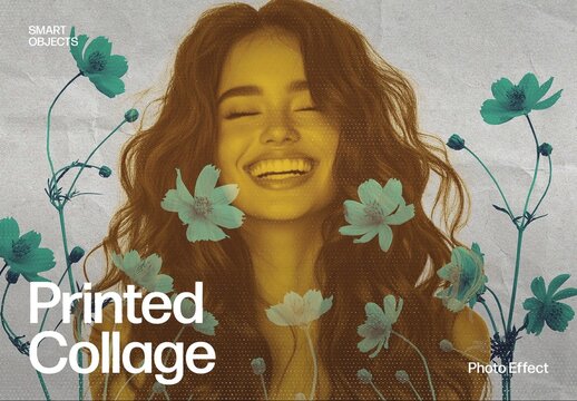Printed Collage Photo Effect Template for Creative Scrapbook & Double Exposure Style Filters