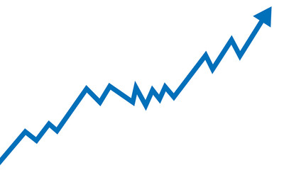 Blue jagged arrow pointing upwards isolated on transparent background