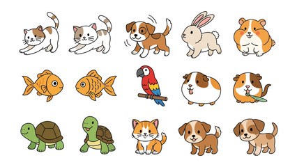 Obraz premium Joyful Companion Collection: A delightful ensemble of illustrated pets. From playful puppies to cuddly kittens, these charming creatures embody the warmth and unconditional love of the family.