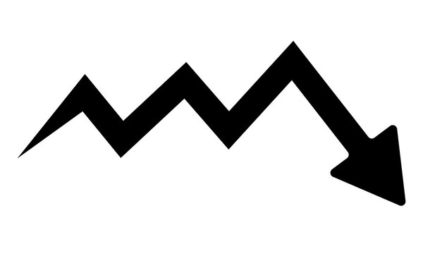 Black zigzag arrow pointing down on transparent background