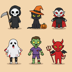 Halloween Cartoon Characters Collection Illustration.