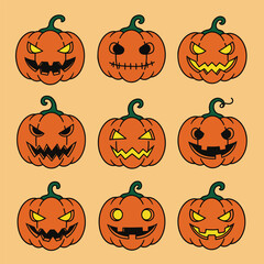 Spooky Halloween Pumpkins Vector Illustration.