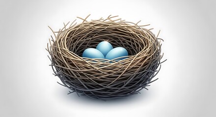 Obraz premium Bird Nest with Blue Eggs on White Background Natural Fertile Environment
