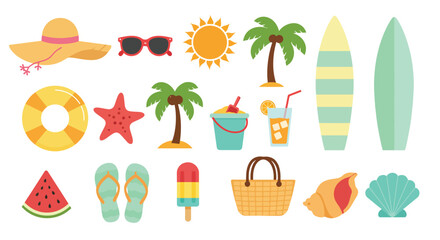 Vibrant Summer Beach Vacation Icons Collection.