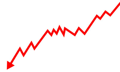 Red downward trending jagged graph isolated on transparent background