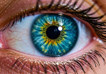 The beautiful, intricate patterns of a human eye with a vibrant blue iris and a golden central ring