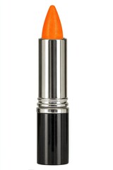 Bright orange lipstick in a metallic silver and black case