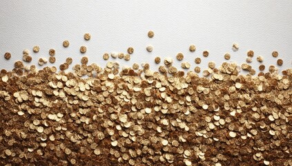 Gold glitter confetti border on white background