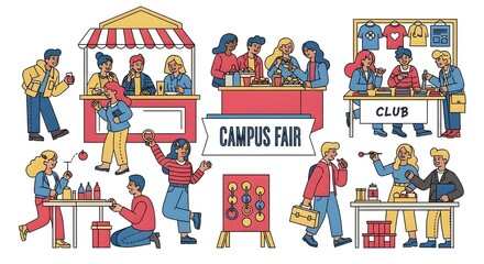 Fototapeta premium Vibrant Campus Fair Illustration