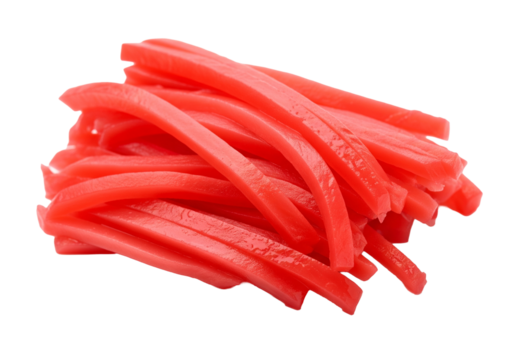 Japanese red pickled ginger (beni shoga), thinly sliced isolated on  transparent