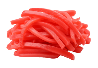 Japanese red pickled ginger (beni shoga), thinly sliced isolated on  transparent