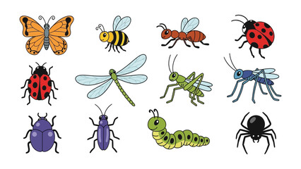 Assortment of Animated Insects: A vibrant collection of animated insects, each intricately designed and colorful, is poised against a plain backdrop, ready to inject life into educational materials.