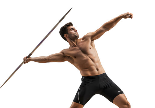 Muscular Athlete Throwing Javelin: Powerful Athletic Pose